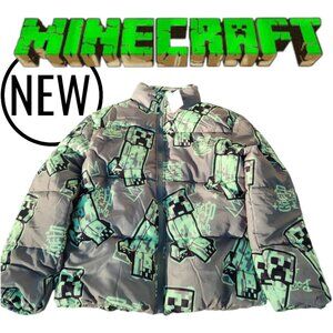 NEW Minecraft Boys Creeper Zip Puffer Jacket Lightweight Size 14 Zippered Size: